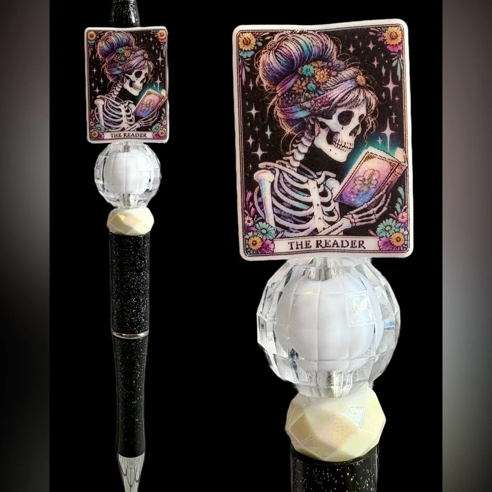 The Reader Tarot Card Skeleton Hand Beaded Ink Pen